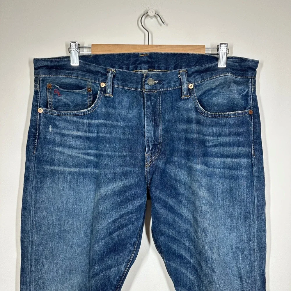 Polo Ralph Lauren Jeans Men 34x32 Blue Cotton Slim Straight Distressed Denim